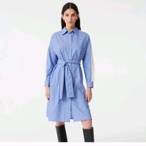 Maje Roxelle Pinstriped Cotton poplin Belted Shirt Dress sz S